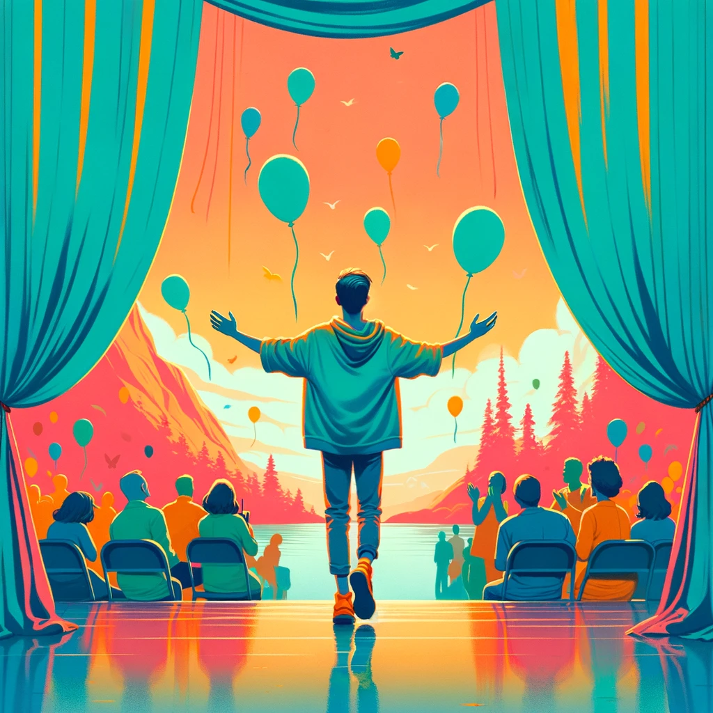 DALL·E 2024-03-11 09.43.42 - Illustrate a poignant moment of an LGBTQ+ person coming out, using a color scheme that harmonizes #5ac4b0 (a soothing turquoise), #de5935 (a vibrant c
